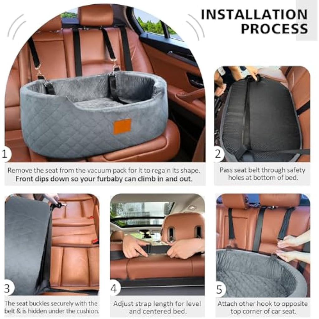 Dog Car Seat – Large Pet Booster Bed for SUV & Car, Gray