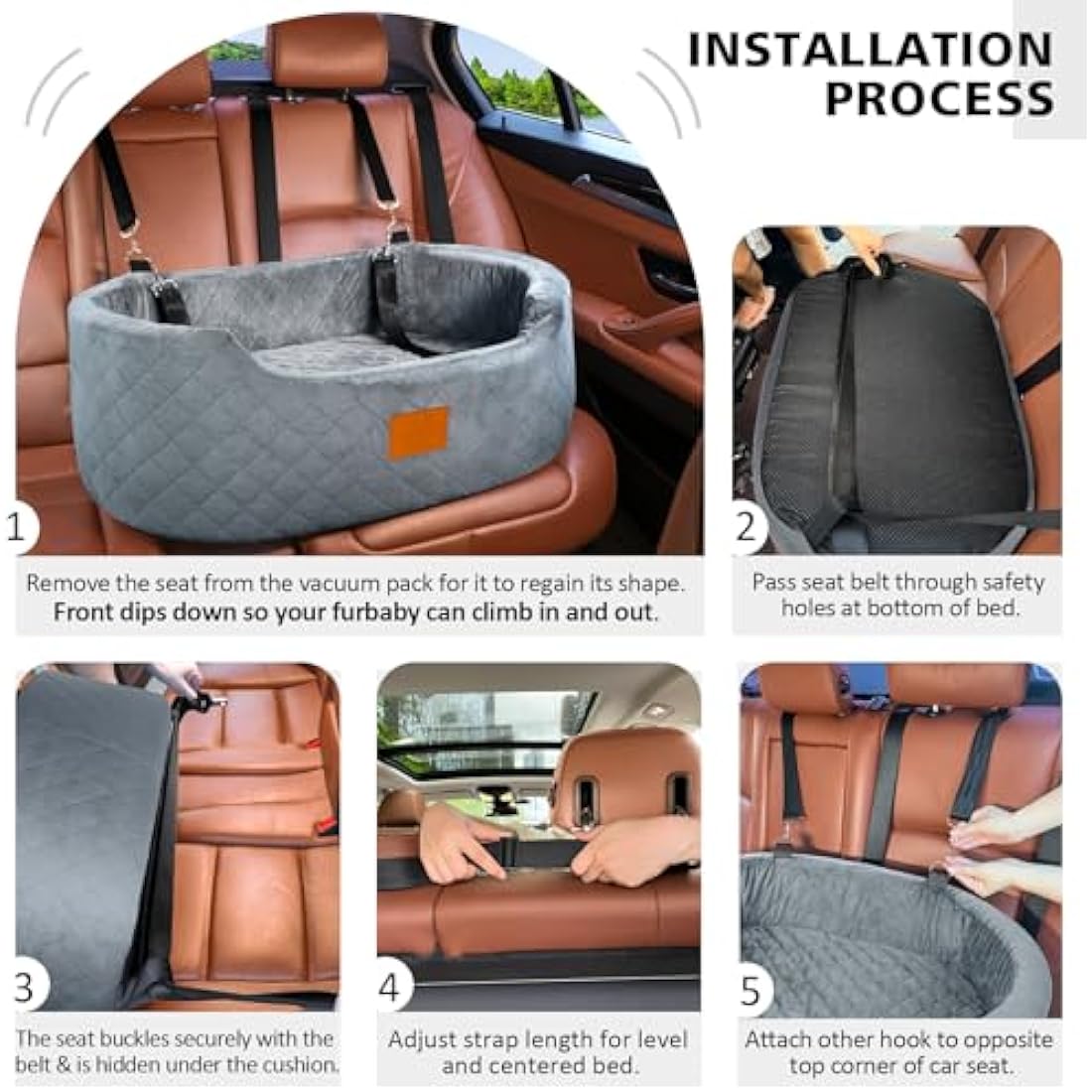 Dog Car Seat – Large Pet Booster Bed for SUV & Car, Gray