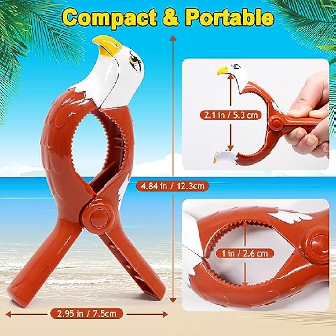 Beach Towel Clips – 6 Pcs Large Plastic Pool Chair Clamps, Brown