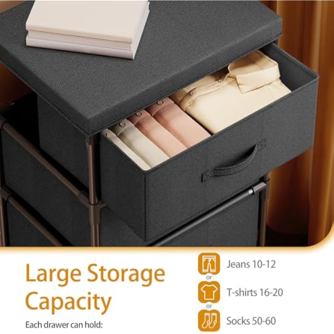 WANGIRL 4-Drawer Fabric Dresser – Sturdy Steel Frame Storage Unit, Black