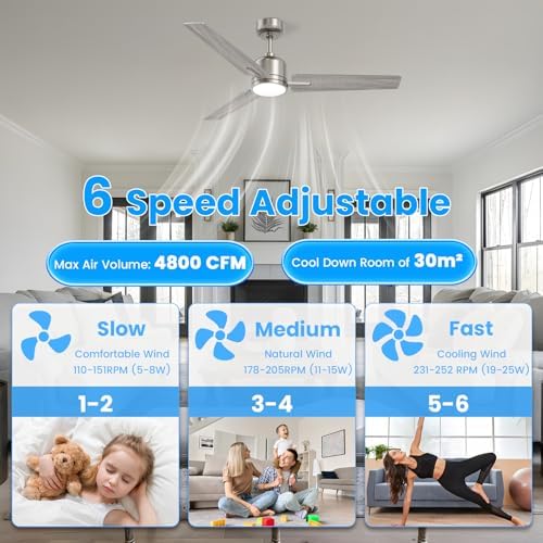 Newday 42" Silver Ceiling Fan with Dimmable LED Light and Remote Control