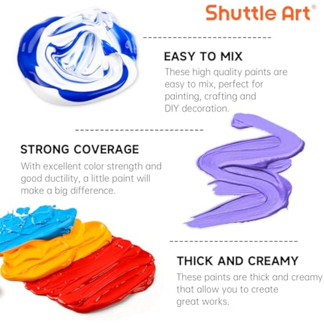 Shuttle Art Acrylic Paint Set - 36 Colors with 12 Brushes & Palette