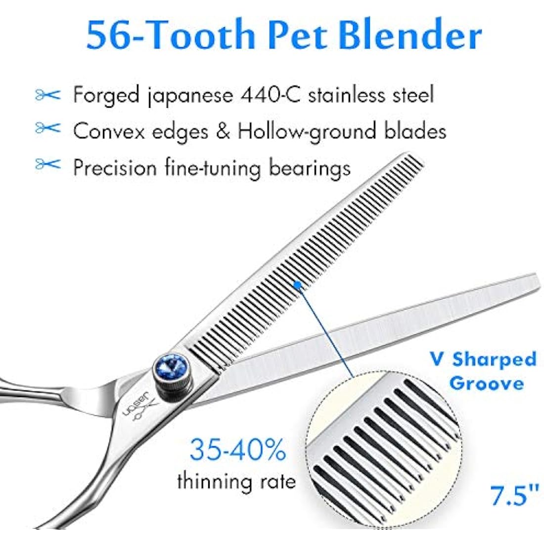 JASON 7.5" Dog Grooming Blending Scissors | 56 Teeth Thinning Shears