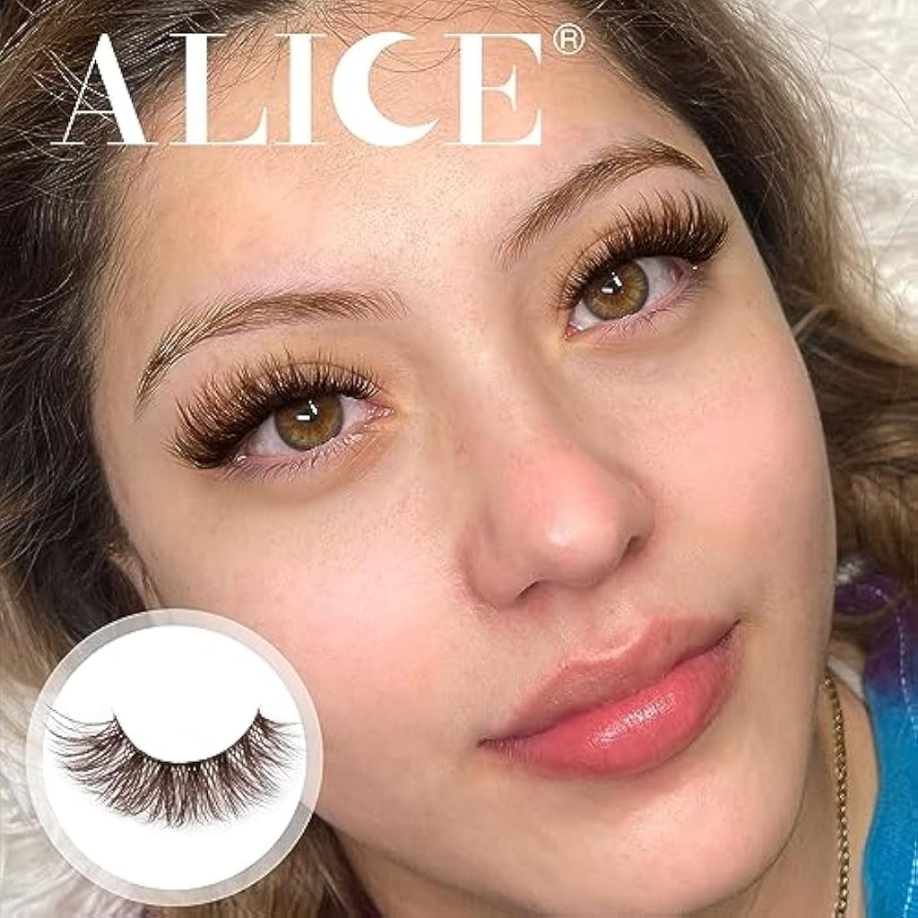 ALICE Brown False Eyelashes | 17mm Wispy Cat Eye Faux Mink - 8 Pairs
