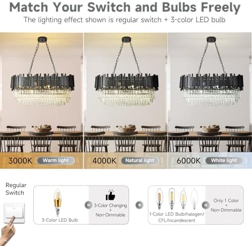 Modern Oval Crystal Chandelier – Black Pendant Light
