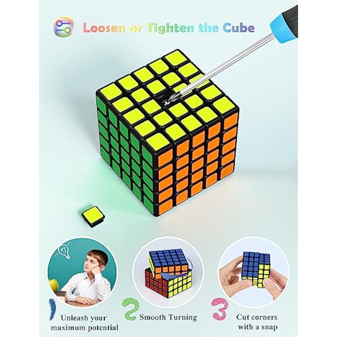 Roxenda 5x5 Speed Cube | Smooth Magic Puzzle Toy for Kids & Adults
