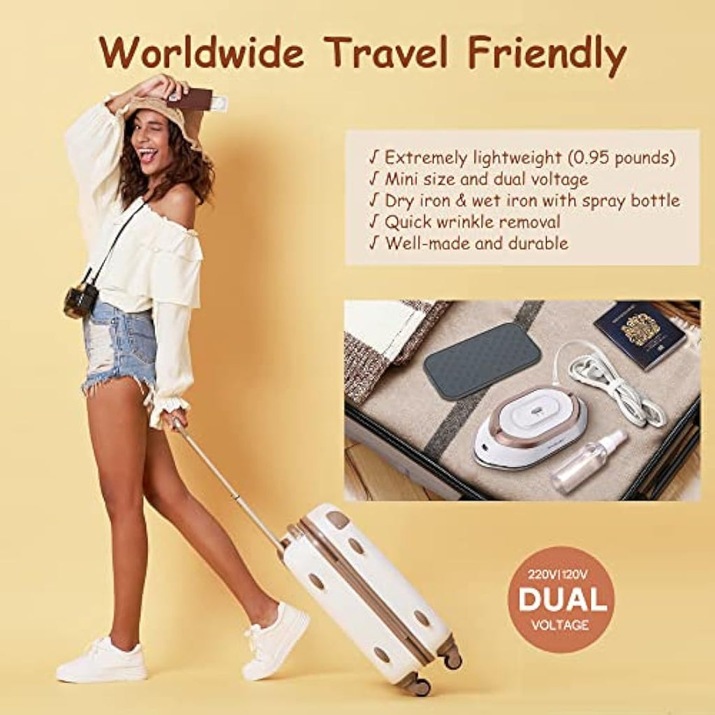 Newbealer Mini Travel Iron – Dual Voltage Compact Iron for Sewing, Gold