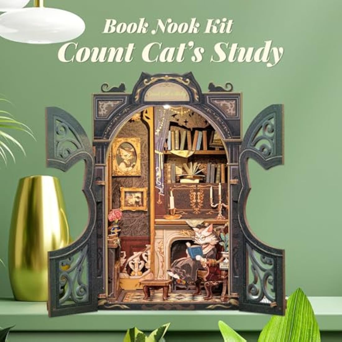 Fsolis Book Nook Kit - Count Cat's Study 3D Wooden Puzzle Miniature House
