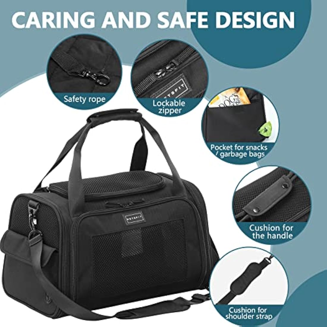 Petsfit Airline Approved Pet Carrier | Breathable Soft Sided Cat Bag