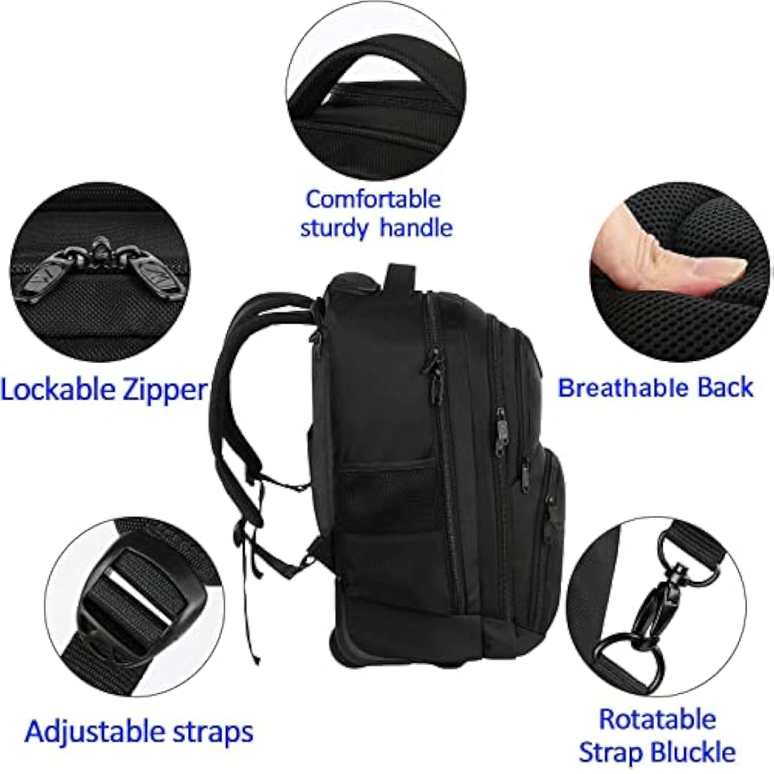 MATEIN Rolling Laptop Backpack | 17 Inch Wheeled Travel Bag – Black