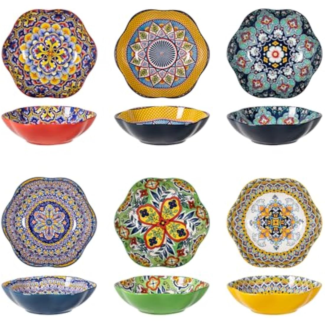 HENXFEN LEAD Bohemian Porcelain Flower Salad Bowls - 20oz, Set of 6