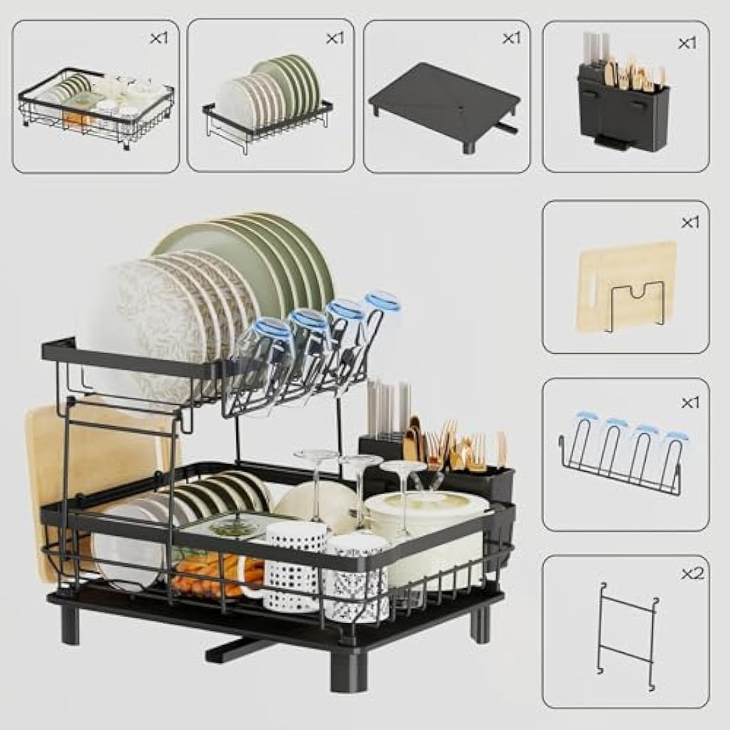 Jolof Store 2-Tier Stainless Steel Dish Drying Rack with Swivel Spout