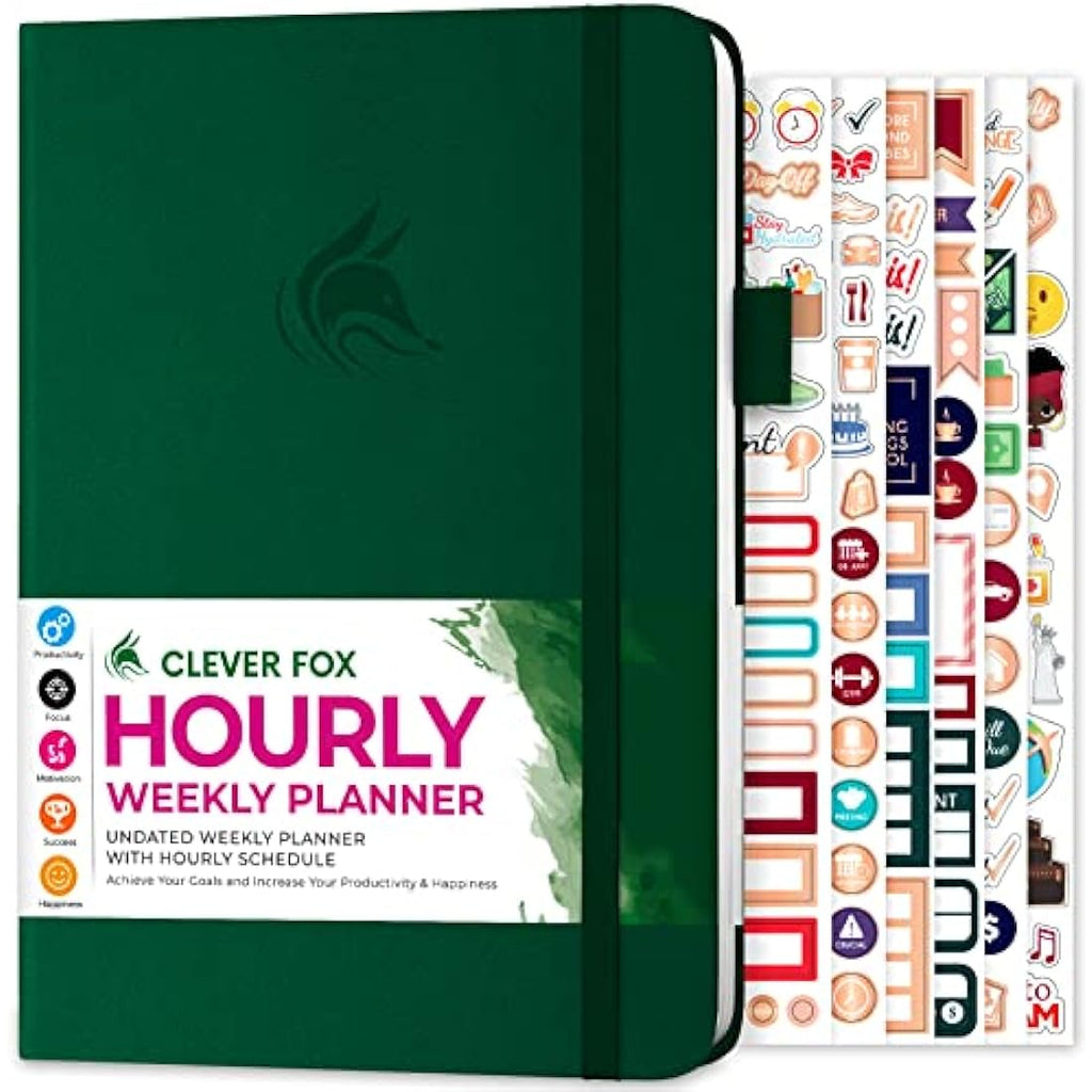 Clever Fox Undated Weekly Planner – A5 Hourly Schedule, Forest Green