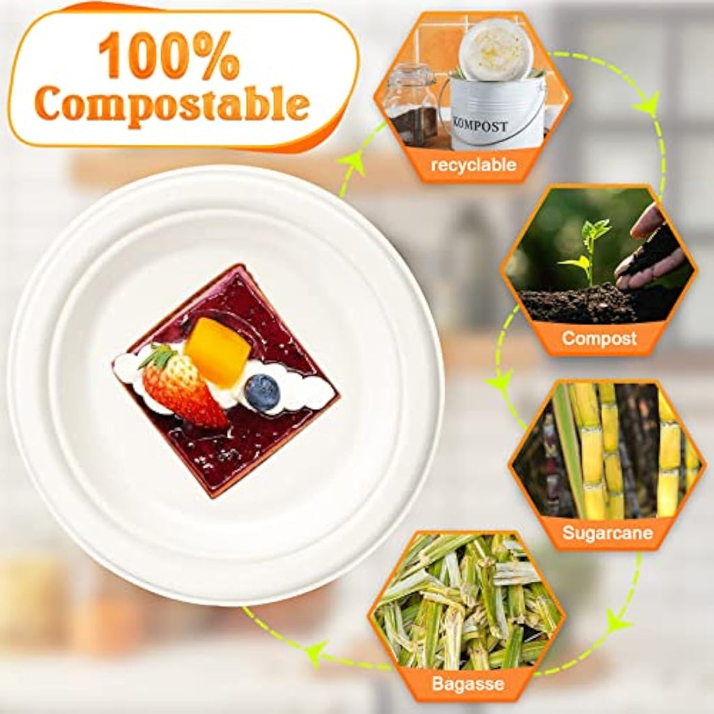 150 Pack Sugarcane Paper Plates – 10 Inch Compostable Dishes