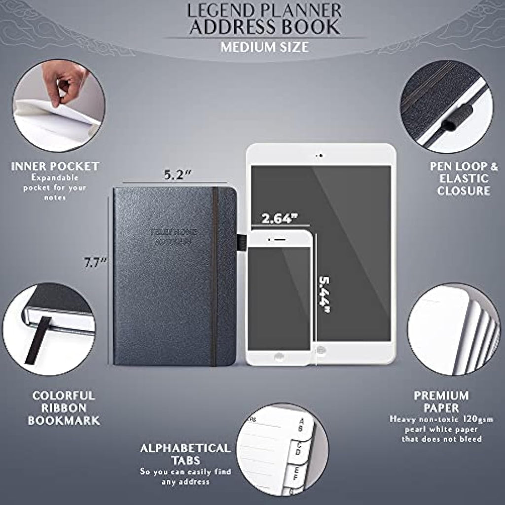 Address Book with Alphabetical Tabs - Mystic Grey Planner