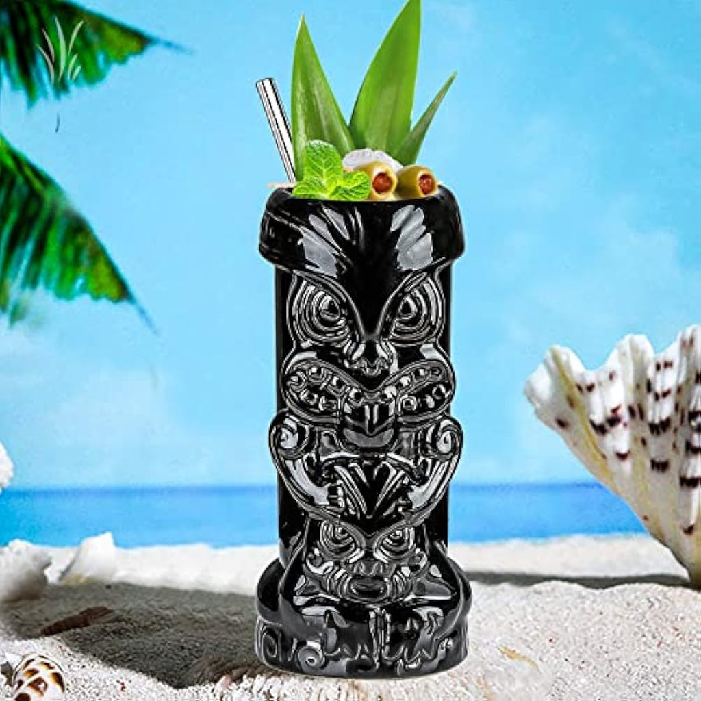 Jolof Store Ceramic Tiki Mugs - Set of 4 Tropical Hawaiian Cocktail Glasses