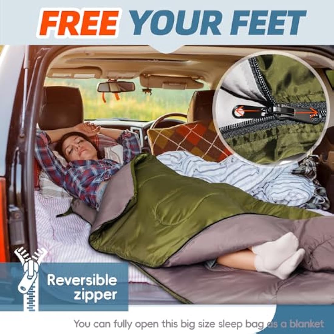 MEREZA XL Sleeping Bag | Big and Tall Cold Weather Camping Gear with Pillow