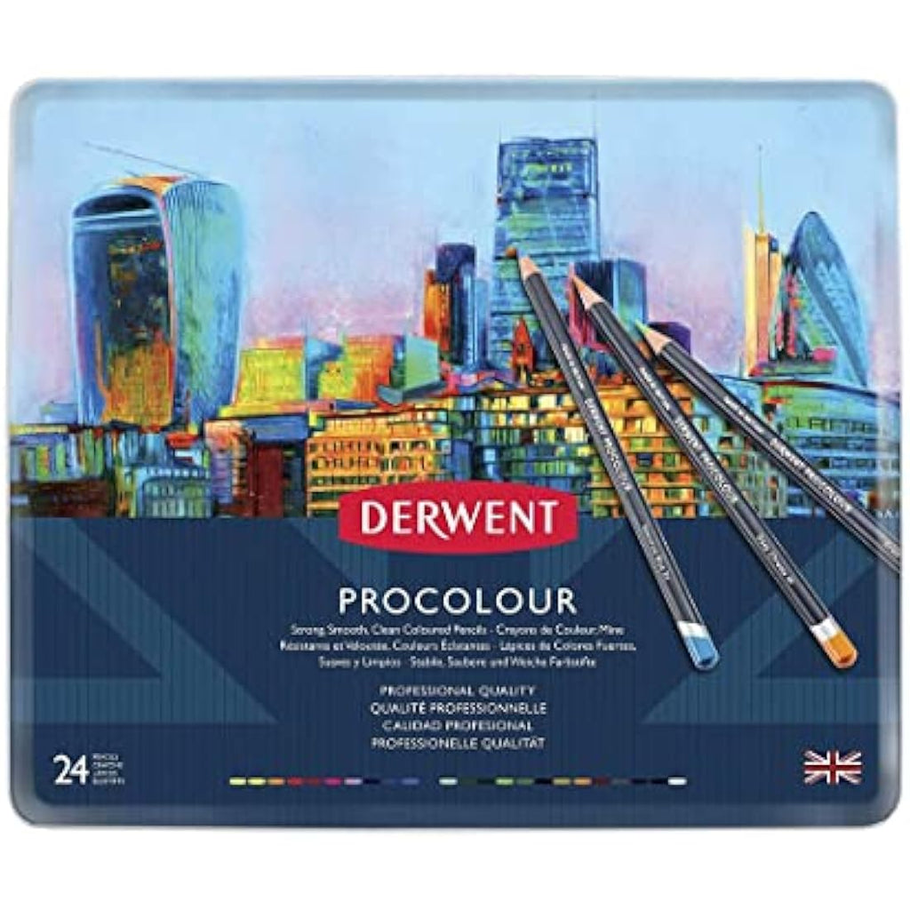 Derwent Procolour Pencils - Set of 24 Professional Drawing Pencils in Tin