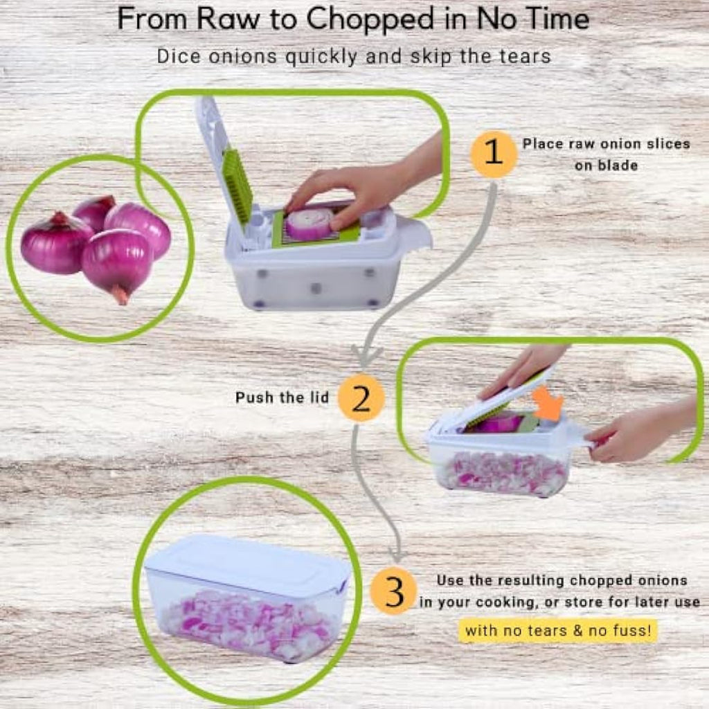 Brieftons QuickPush Food Chopper | 1.8L Vegetable Dicer with 3 Blades