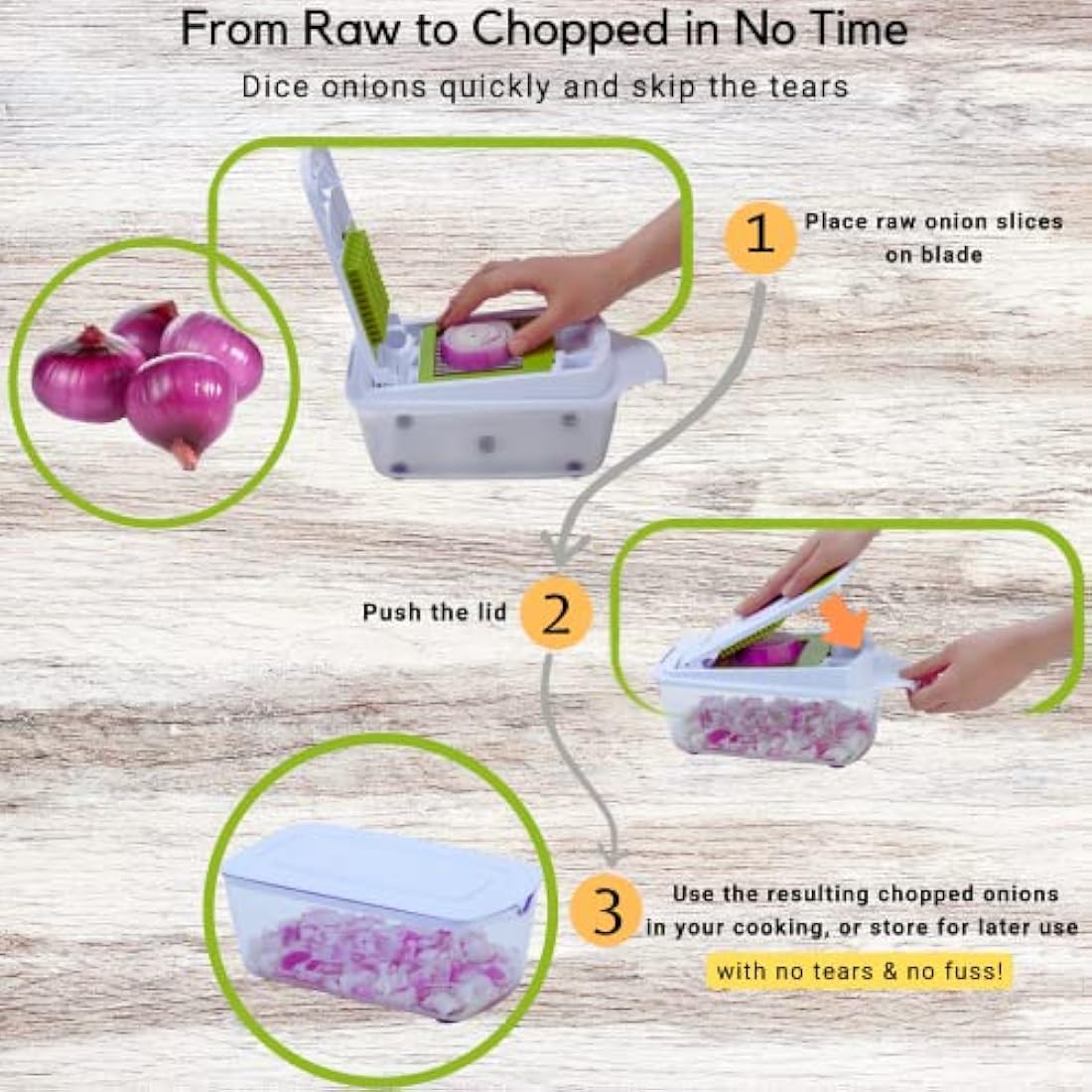 Brieftons QuickPush Food Chopper | 1.8L Vegetable Dicer with 3 Blades