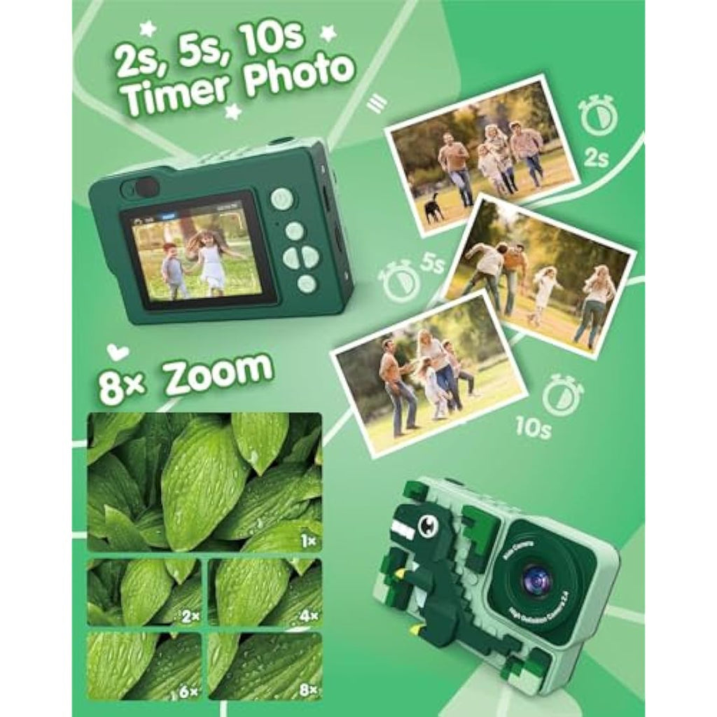 Kizeefun Kids Digital Camera – Dinosaur Building Block Toy with 32GB SD Card