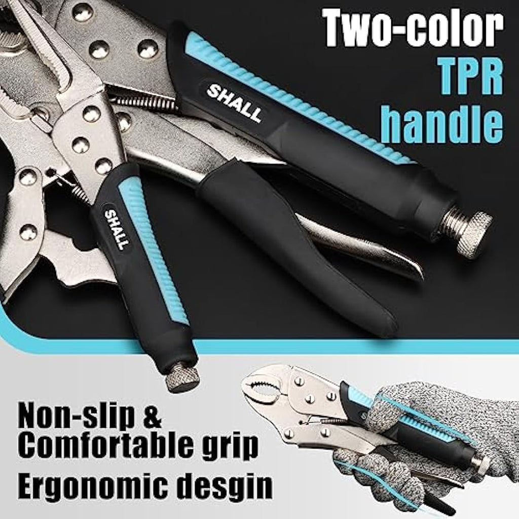 Shall 6-Piece Locking Pliers Set | Curved & Long Nose with Roll Up Pouch