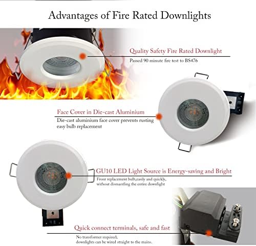 IP65 Fire Rated GU10 Downlights – White Waterproof Set of 4
