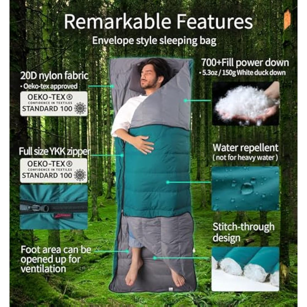 Litume 700 Fill Power Down Sleeping Bag – Lightweight & Packable