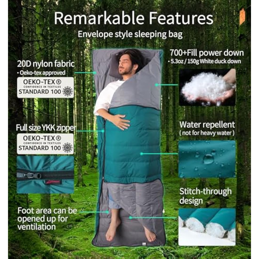 Litume 700 Fill Power Down Sleeping Bag – Lightweight & Packable