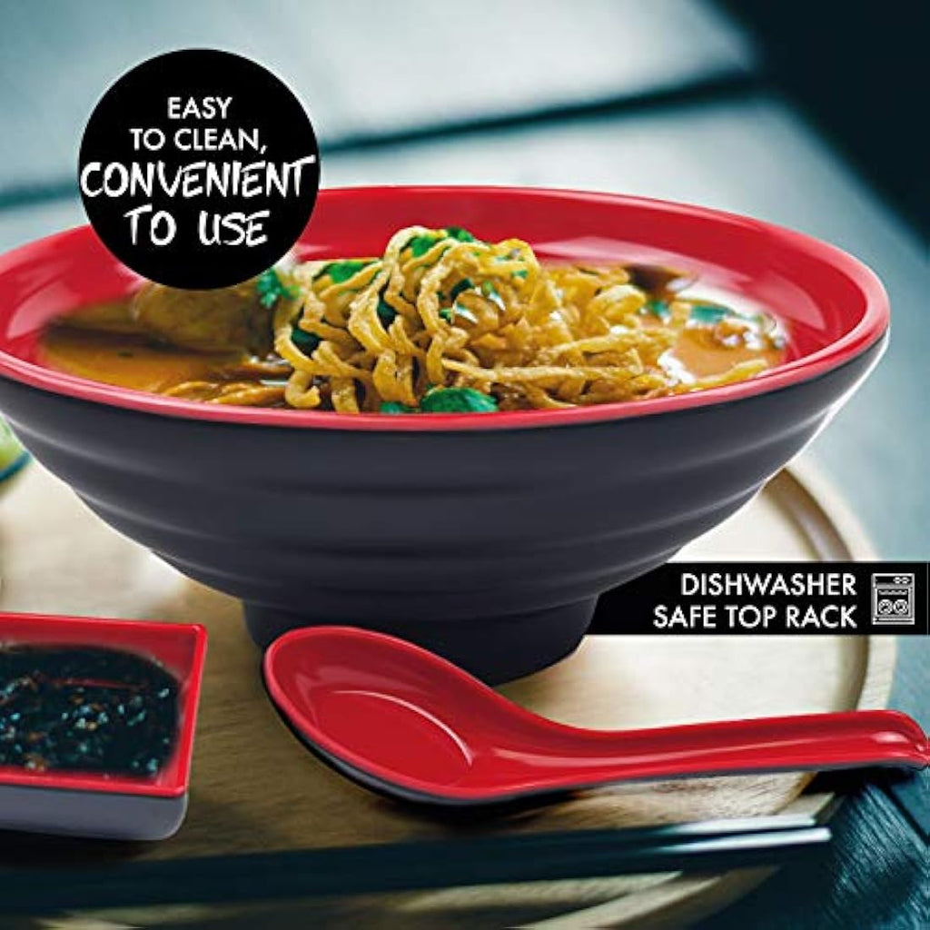 BaliBetov Melamine Ramen Bowl Set - 16 Piece Noodle Soup Kit, 32oz Red