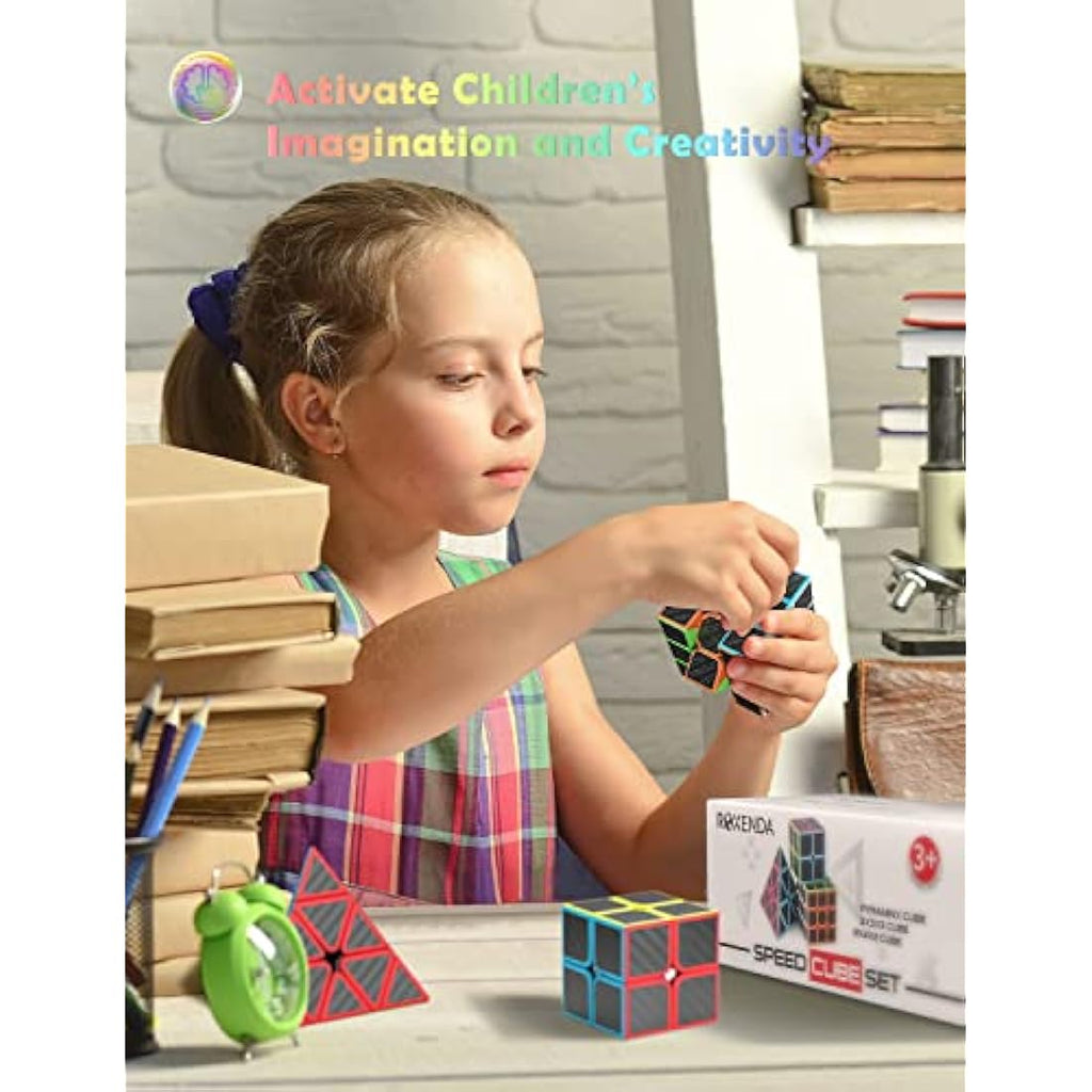 Roxenda Speed Cube Set | 2x2 3x3 Pyramid Carbon Fiber Puzzle Cubes
