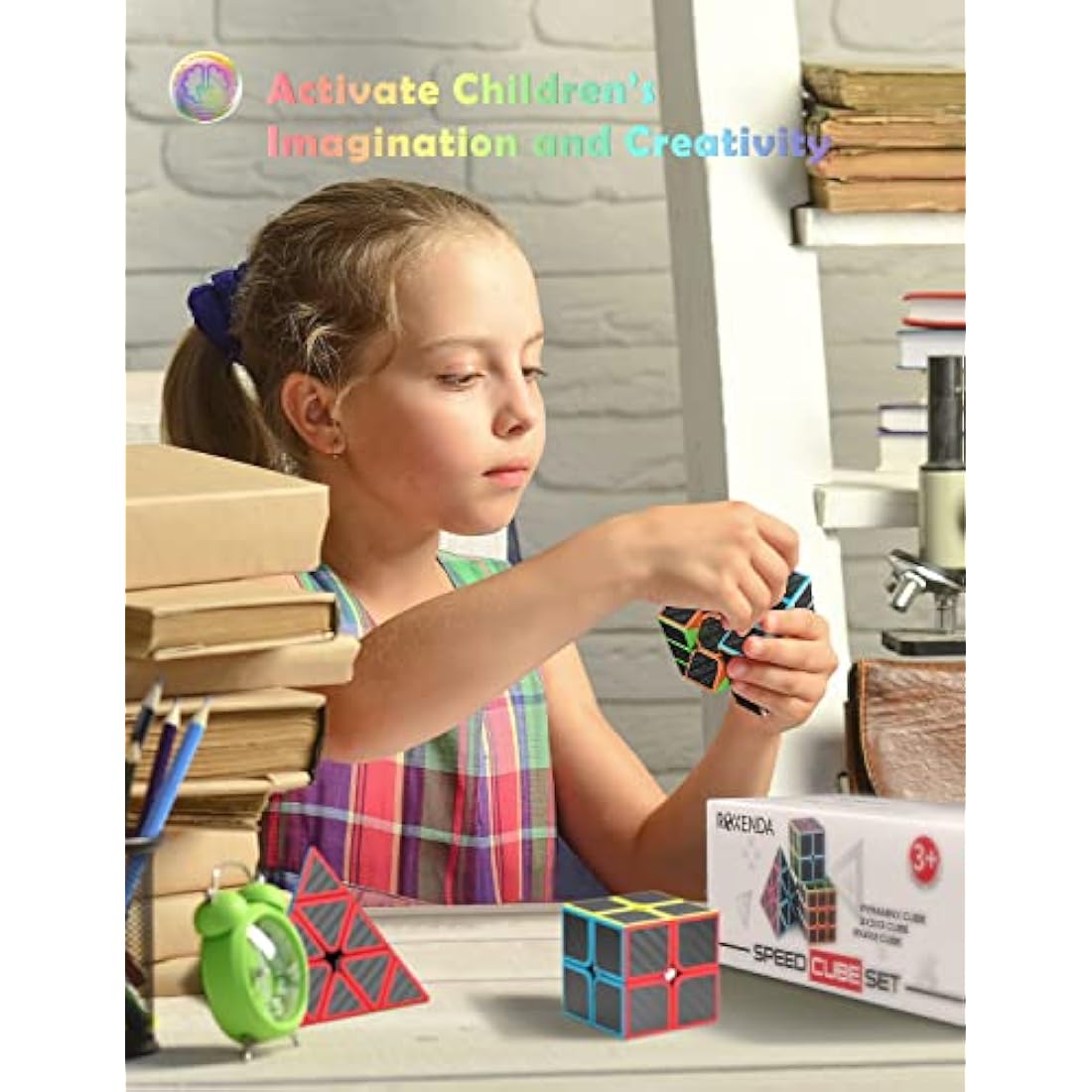 Roxenda Speed Cube Set | 2x2 3x3 Pyramid Carbon Fiber Puzzle Cubes