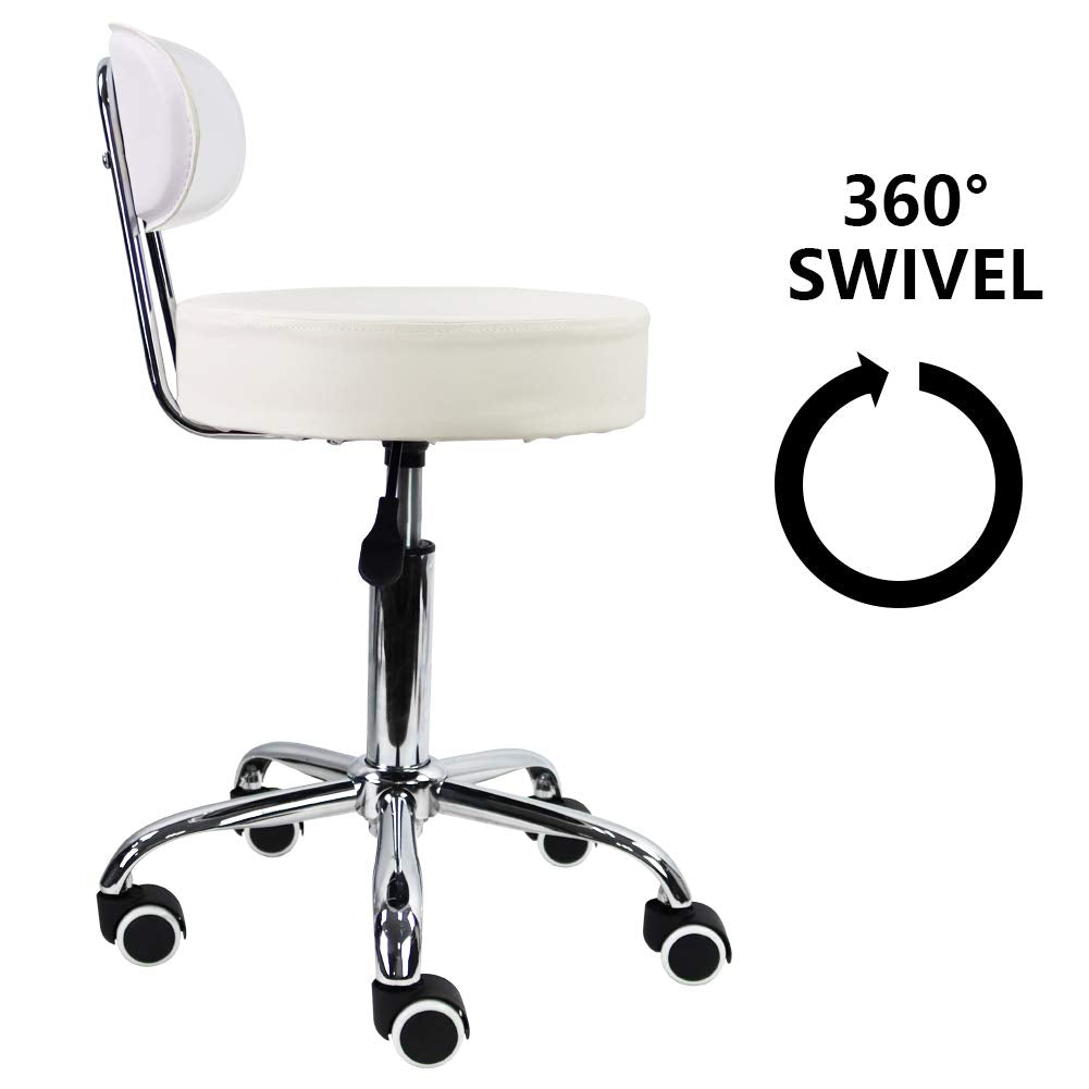 KKTONER PU Leather Rolling Stool - Adjustable Swivel Task Chair, White