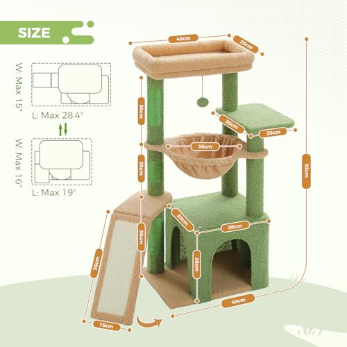 PAWZ Road Cactus Cat Tree – 90cm Indoor Cat Tower with Condo & Hammock