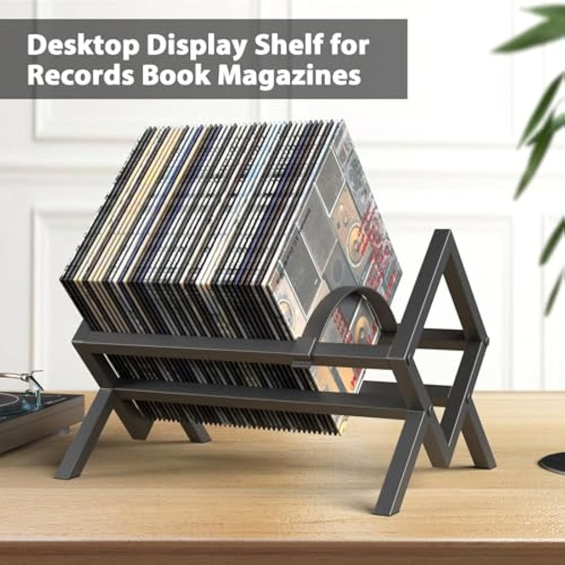 COWISH Vinyl Record Storage Holder – Metal 80-100 LP Album Stand, Black