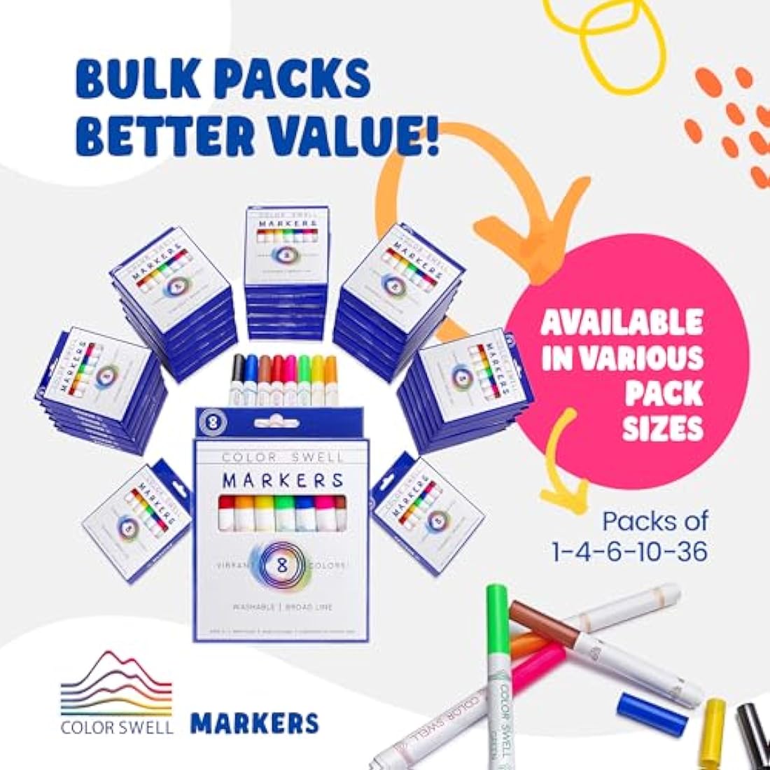 Color Swell Washable Bulk Markers | 288 Count Broad Line Class Pack