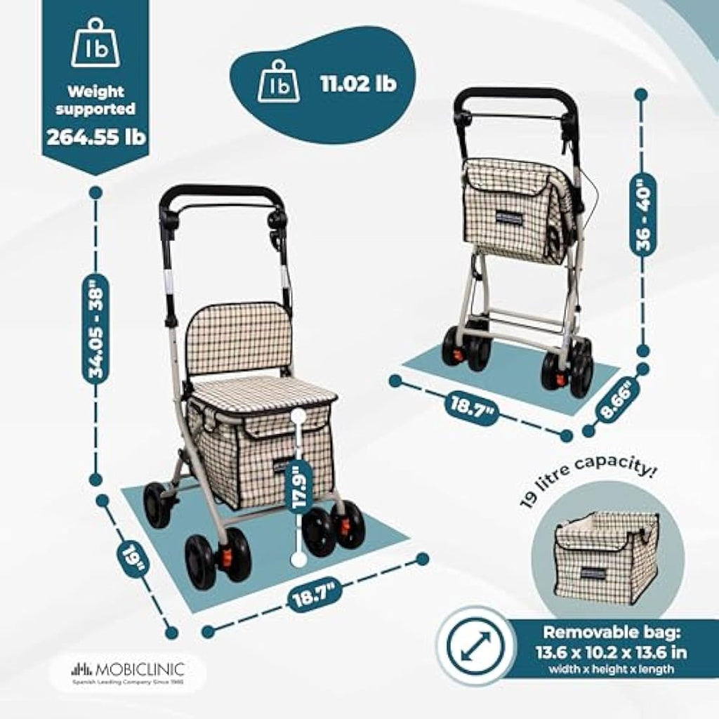 Mobiclinic Coliseo Shopping Trolley with Seat – Foldable Mobility Walker