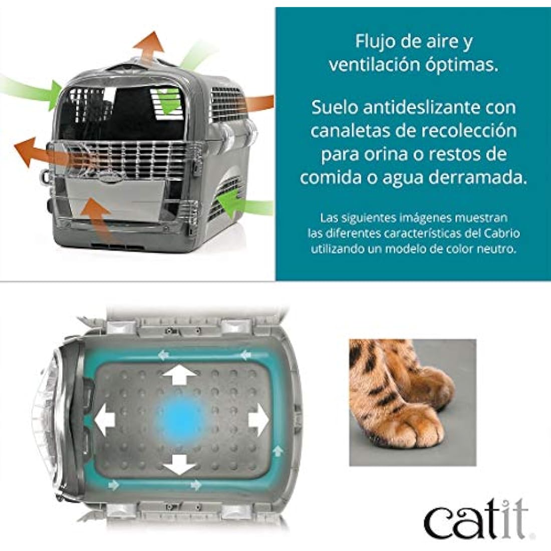 Catit Cabrio Cat Carrier - Ventilated Travel Crate & Bed, Turquoise