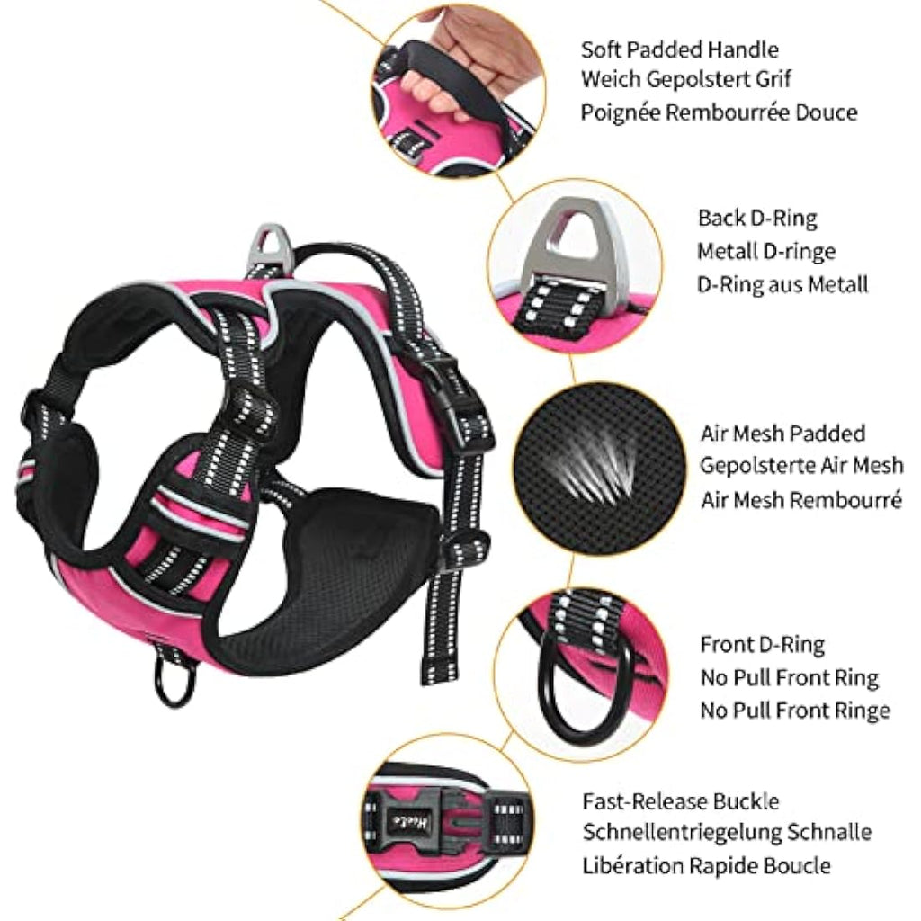HEELE No Pull Dog Harness | Reflective Padded Nylon Vest – Rose, XS