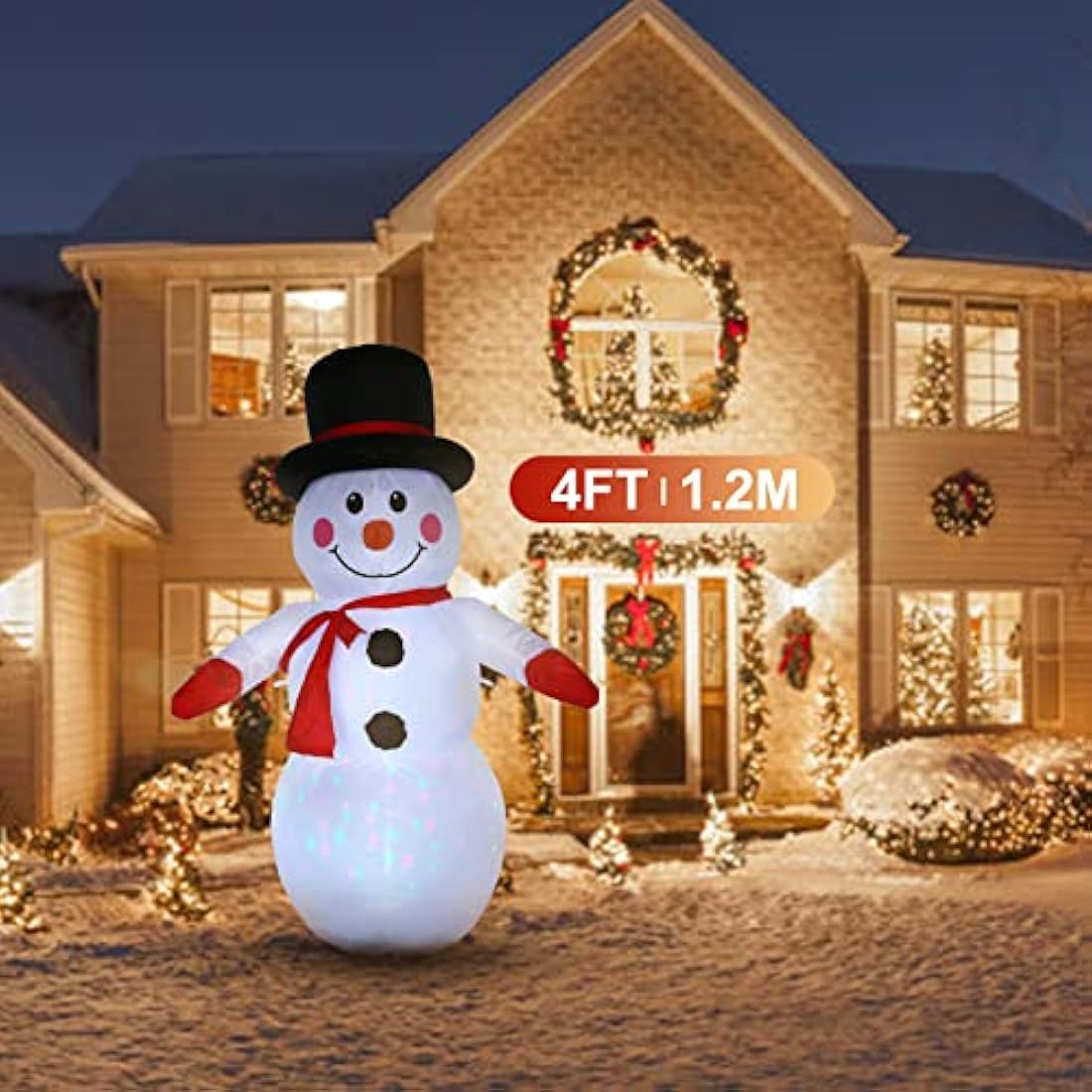 Jolof Store 4Ft Inflatable Snowman with Rotating LED Lights – Outdoor