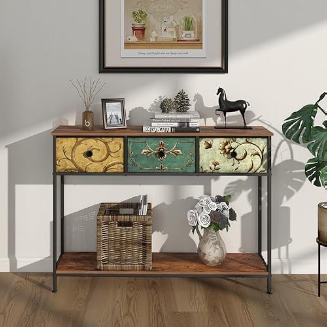 VEDECASA Console Table – Slim Entryway Table with 3 Drawers & Shelves