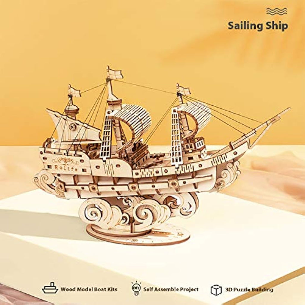 Rolife 3D Wooden Sailing Ship Model Kit – DIY Puzzle for Adults & Teens