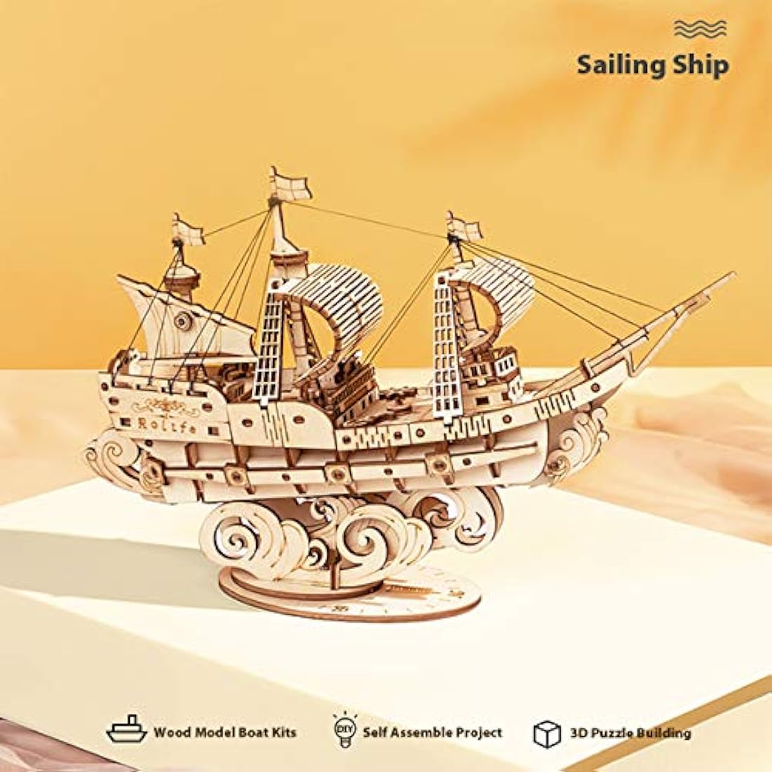 Rolife 3D Wooden Sailing Ship Model Kit – DIY Puzzle for Adults & Teens