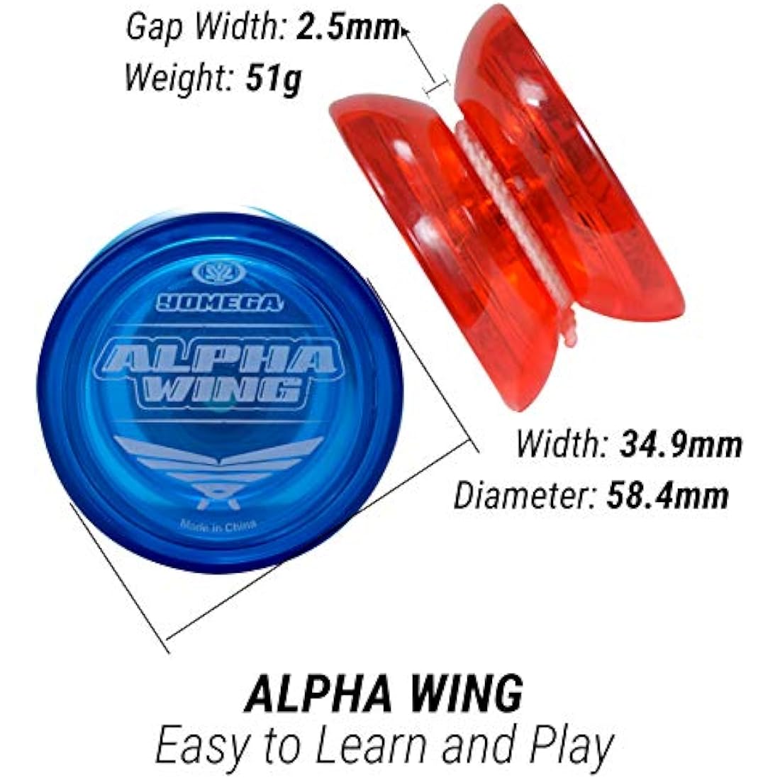 Yomega Alpha Wing Fixed Axle Yoyo – Beginner String Trick Skill Toy