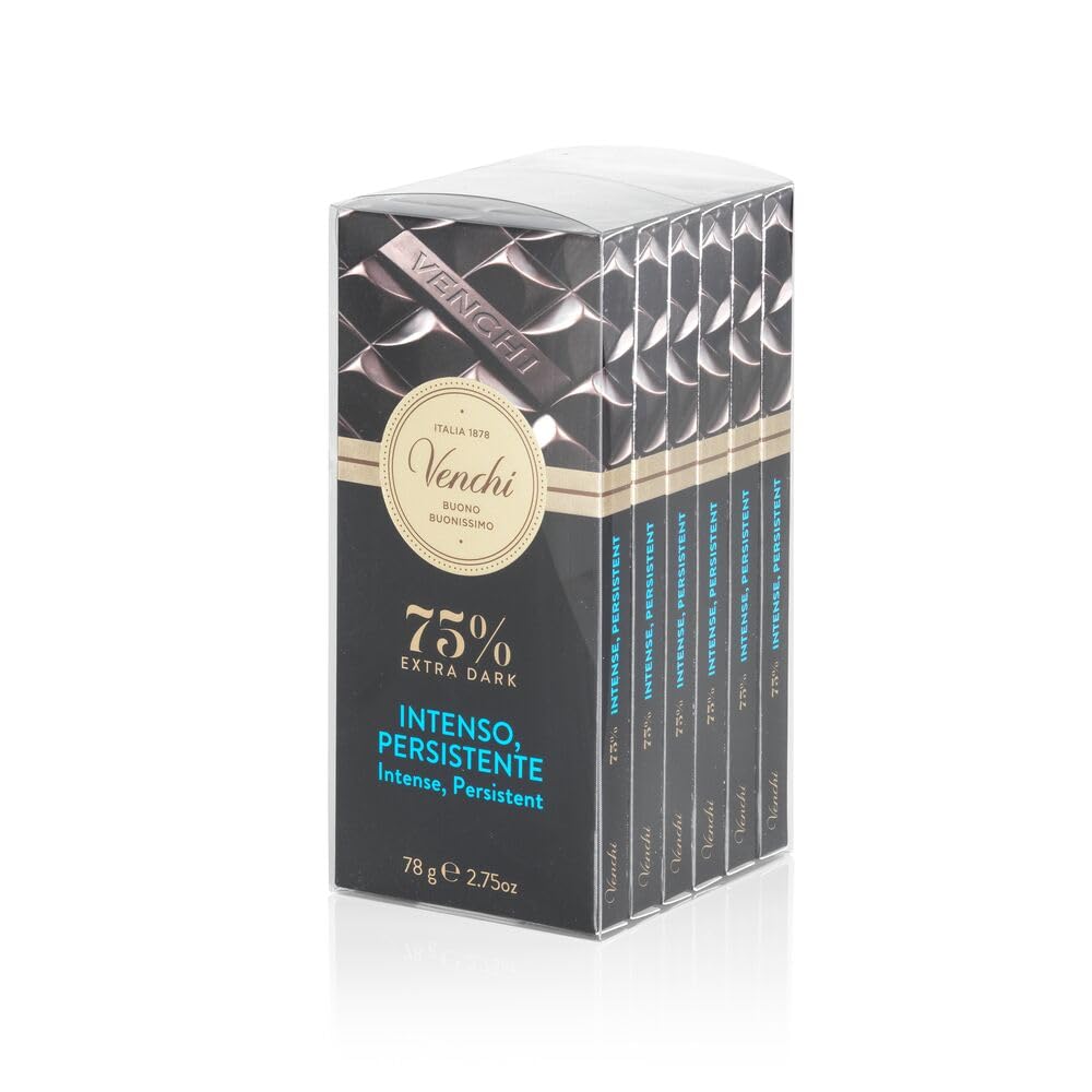 Venchi 75% Extra Dark Chocolate Bars - Set of 6 Gluten-Free Vegan Bars