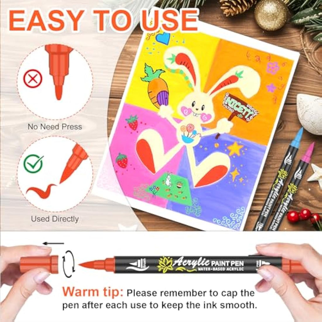NICETY 60 Colors Dual Tip Acrylic Paint Pens for Rock and Wood Painting