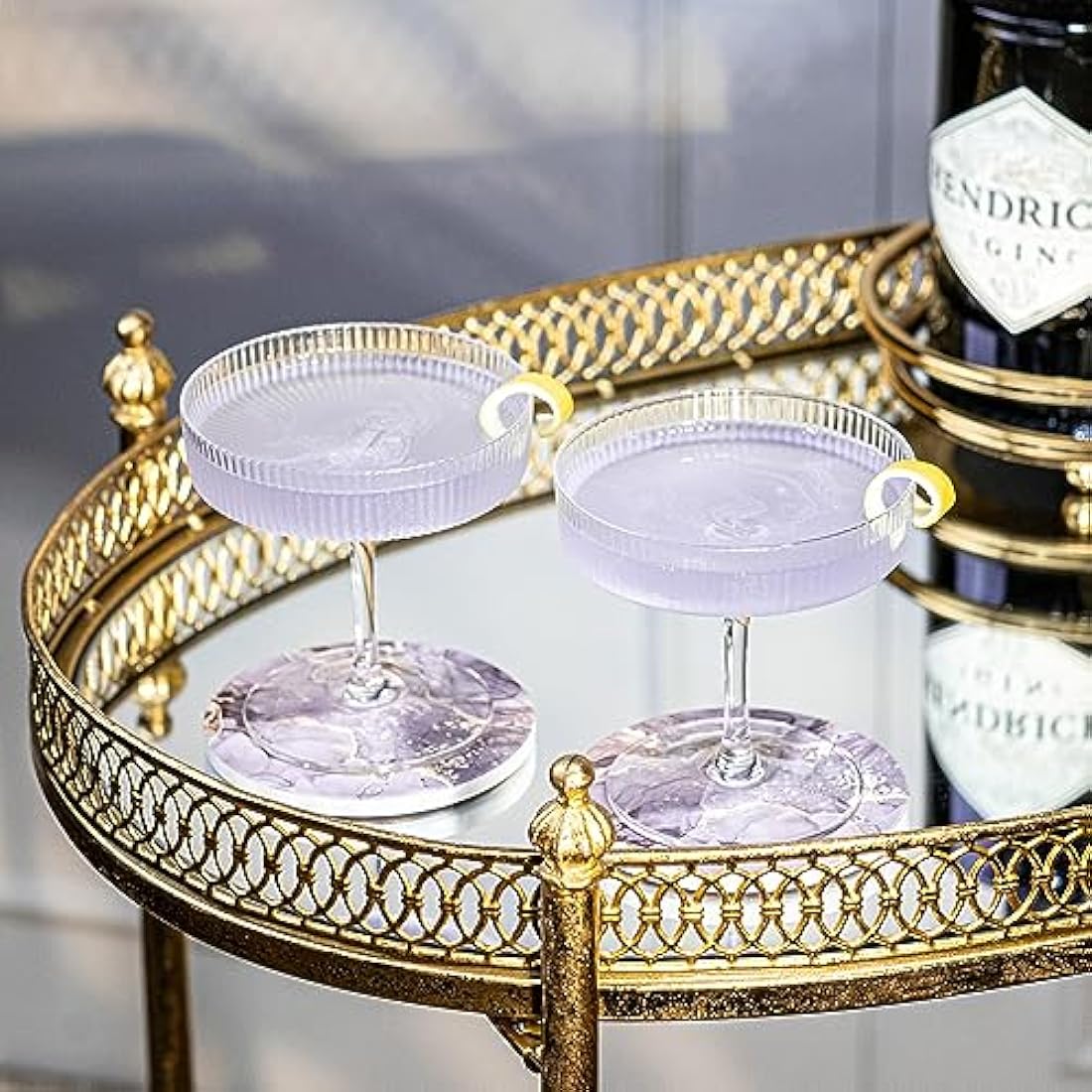 Jolof Store Art Deco Crystal Coupe Glasses – Set of 4 Vintage Cocktail Saucers
