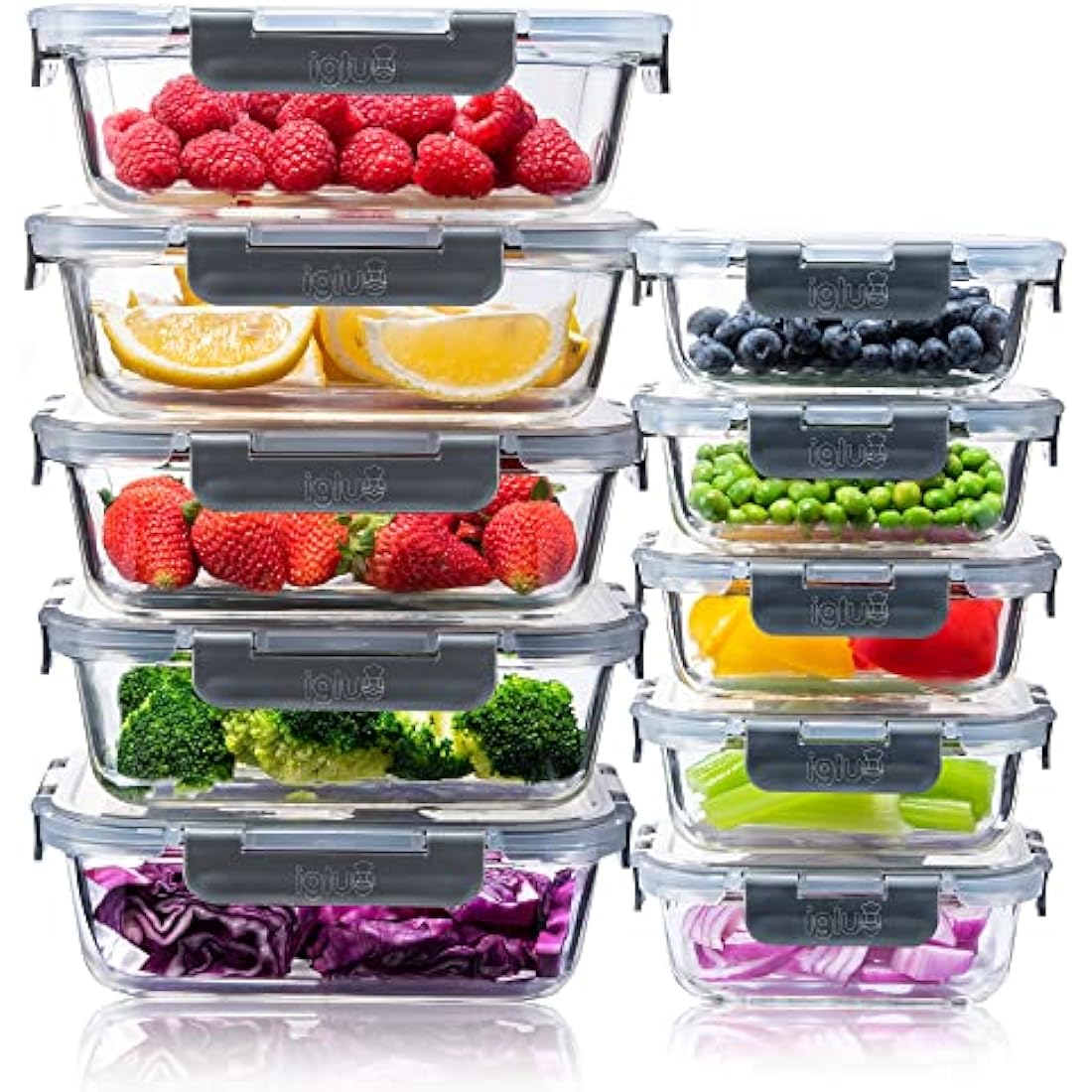 Igluu Glass Meal Prep Containers - 10 Pack Airtight Borosilicate Oven Safe