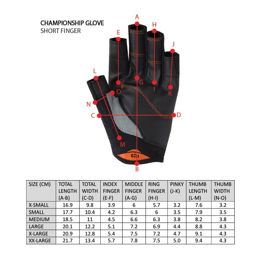 Gill Championship Short Finger Sailing Gloves – Dura-Grip & UV 50+ Protection