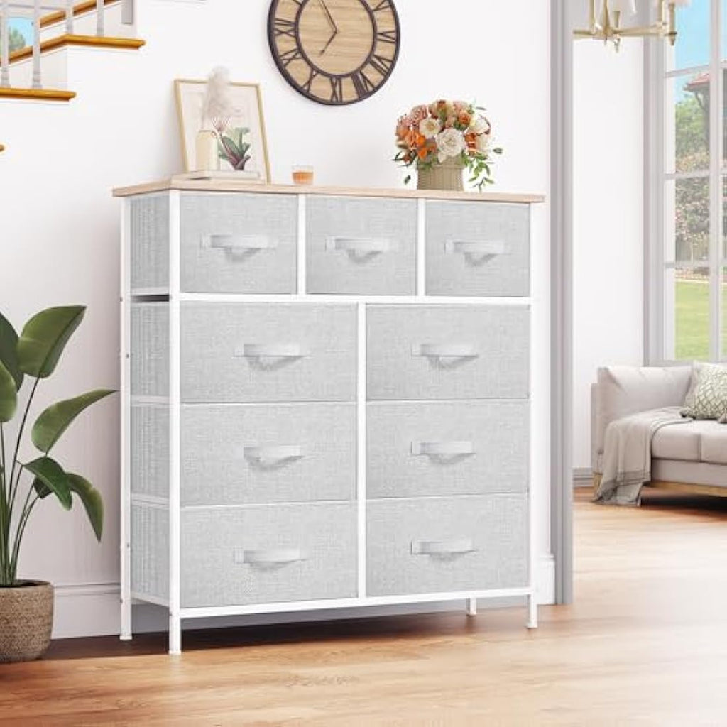 YITAHOME 9-Drawer Fabric Dresser – Wide Storage Chest, Light Grey